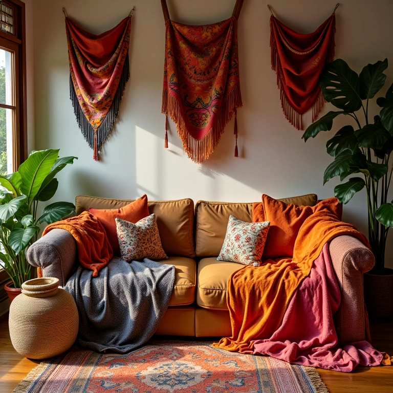 Tecidos coloridos decorando móveis para a Festa Junina.