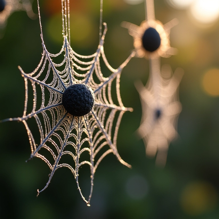 Teias de aranha feitas com barbante e cola para decoração de Halloween.