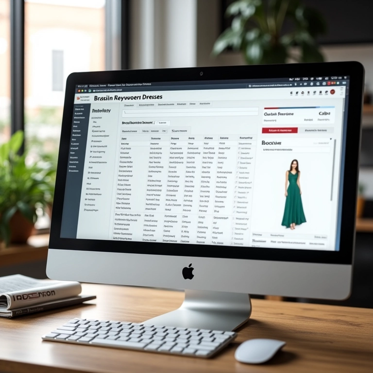 Tela de computador mostrando pesquisa de palavras-chave SEO para vestidos de verão brasileiros.