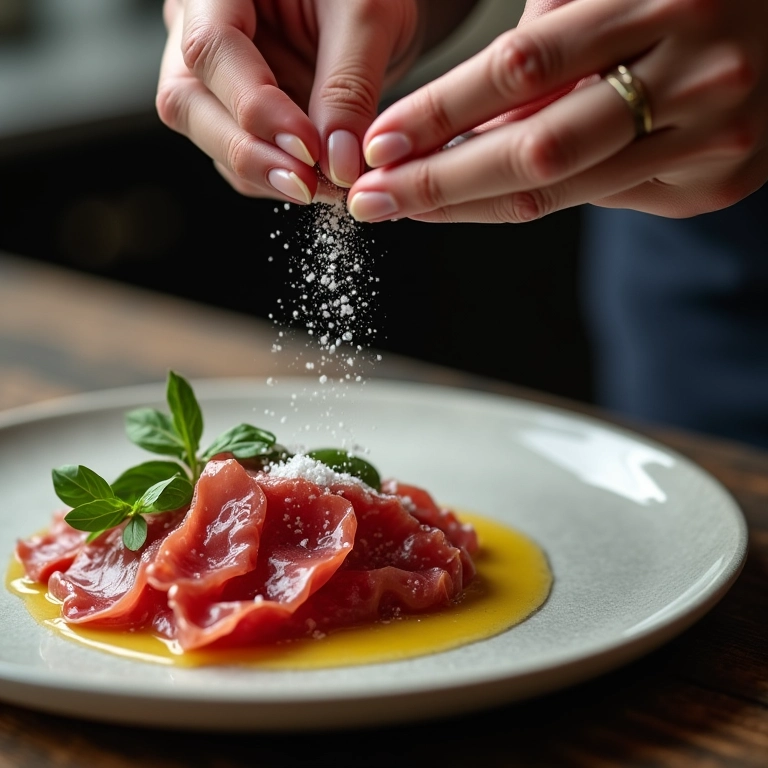Temperando Crudo com sal marinho e azeite extra virgem.