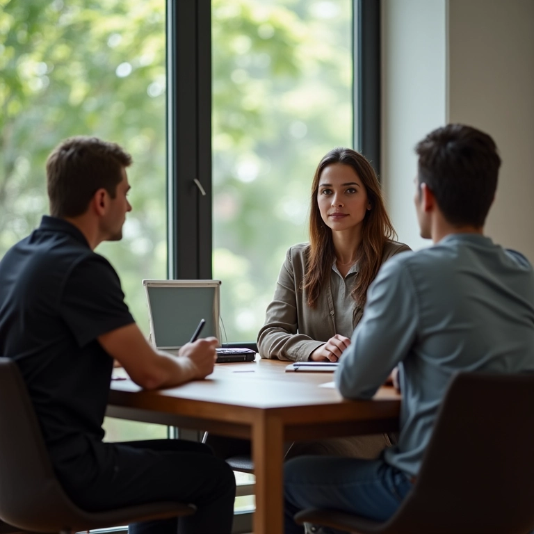 Terapeuta conversando com casal em consultório, representando a duração da terapia.