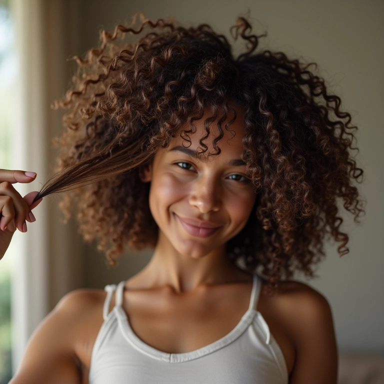 Teste de elasticidade em cabelo cacheado 3A.
