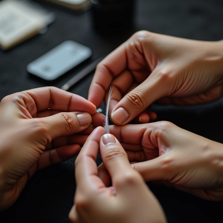 Teste de mecha sendo realizado em salão de beleza.