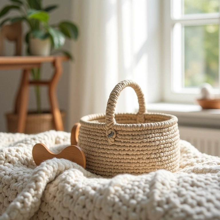 Texturas naturais em quarto de bebê neutro.