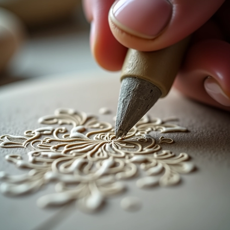 Texturizadores adicionando detalhes realistas ao biscuit.