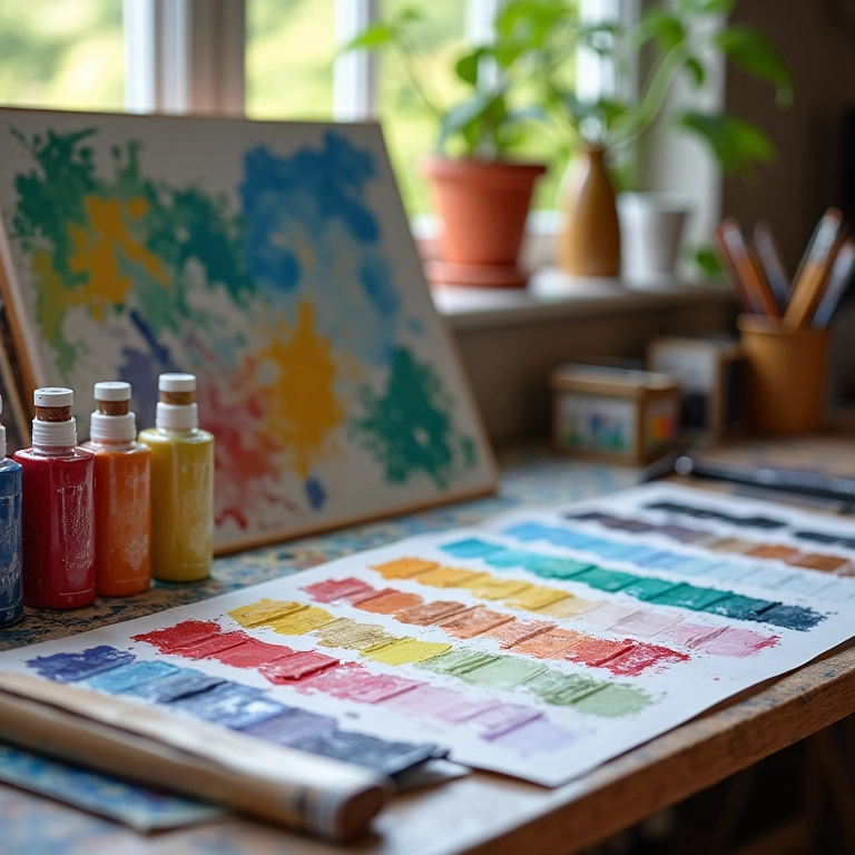 Tintas acrílicas Acrilex em paleta colorida.