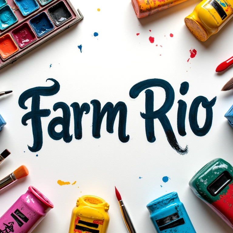 Tintas, pincéis e elementos decorativos ao redor de arte de lettering.