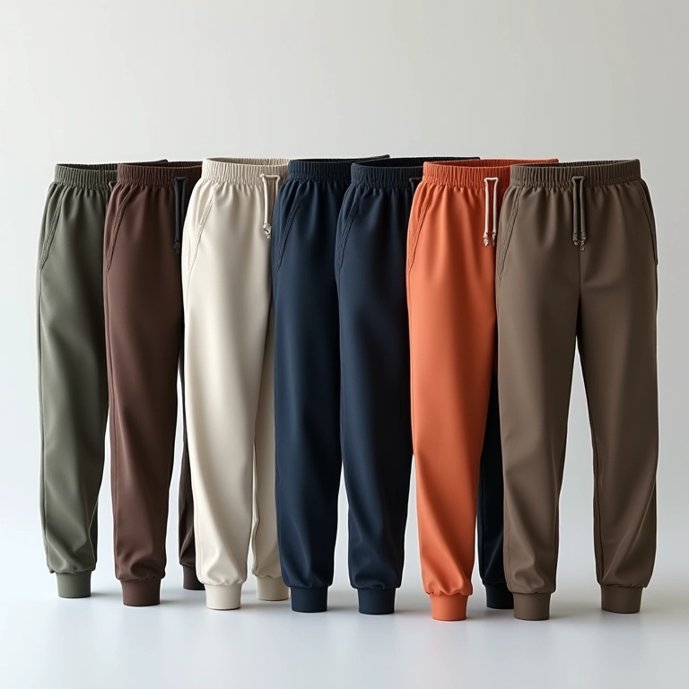Tipos de calça jogging: slim, wide-leg, cropped.