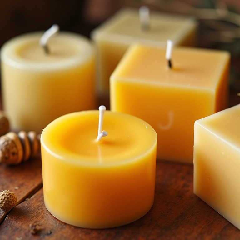 Tipos de cera para velas aromáticas: soja, abelha, parafina.