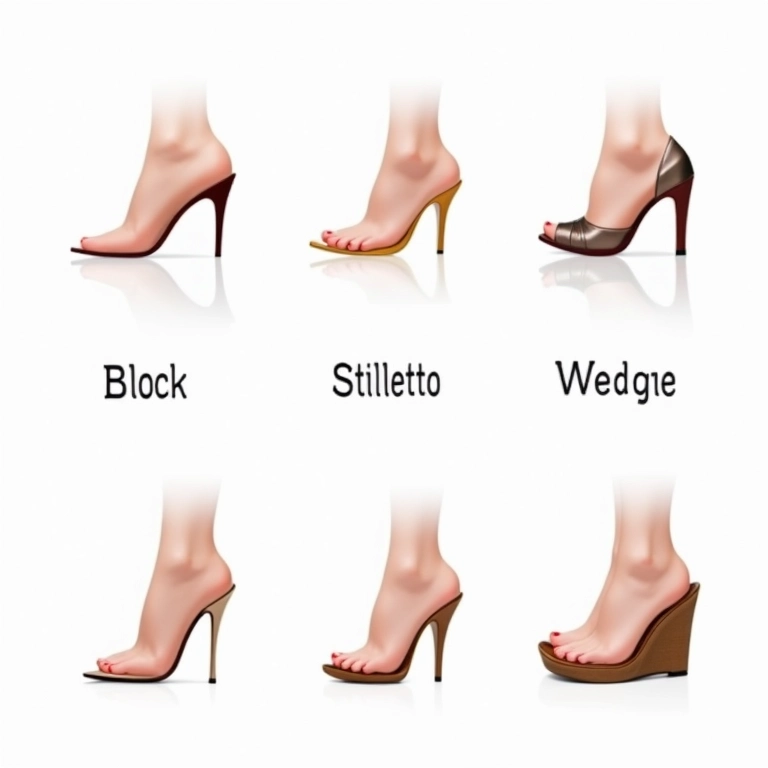 Tipos de saltos altos e seus níveis de conforto.