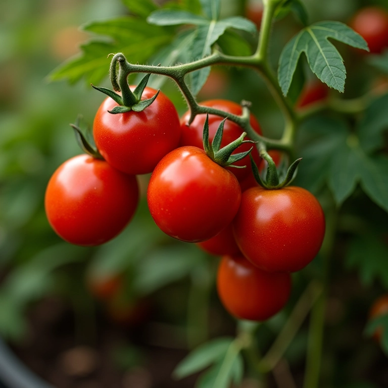 Tomates vermelhos maduros crescendo em vaso grande.