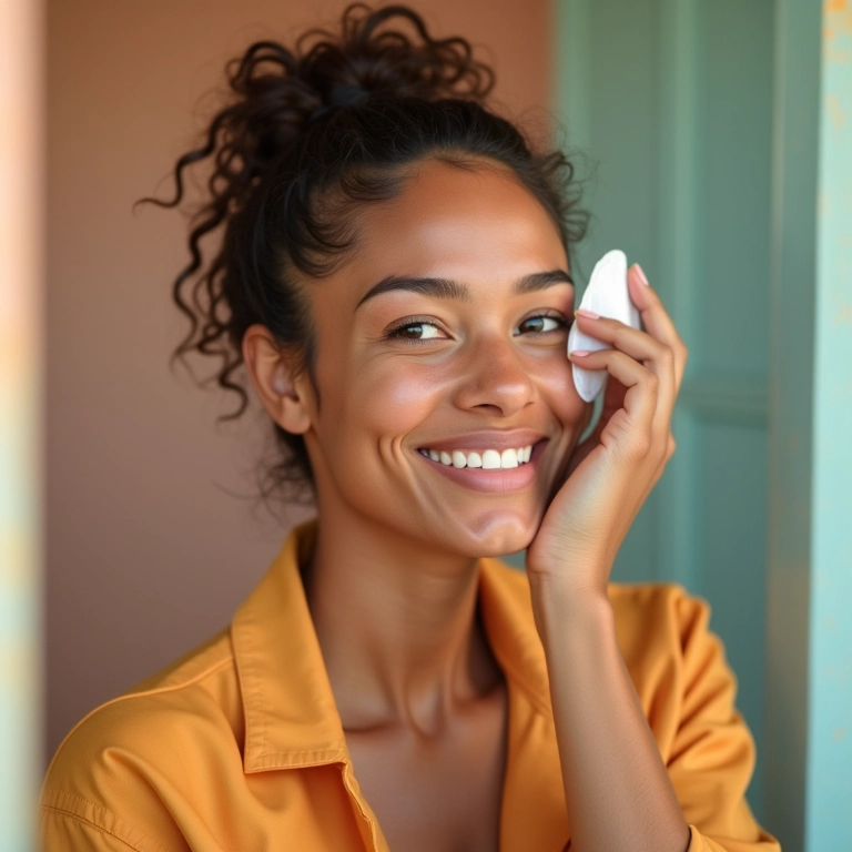 Tônico facial equilibrando o pH da pele oleosa.