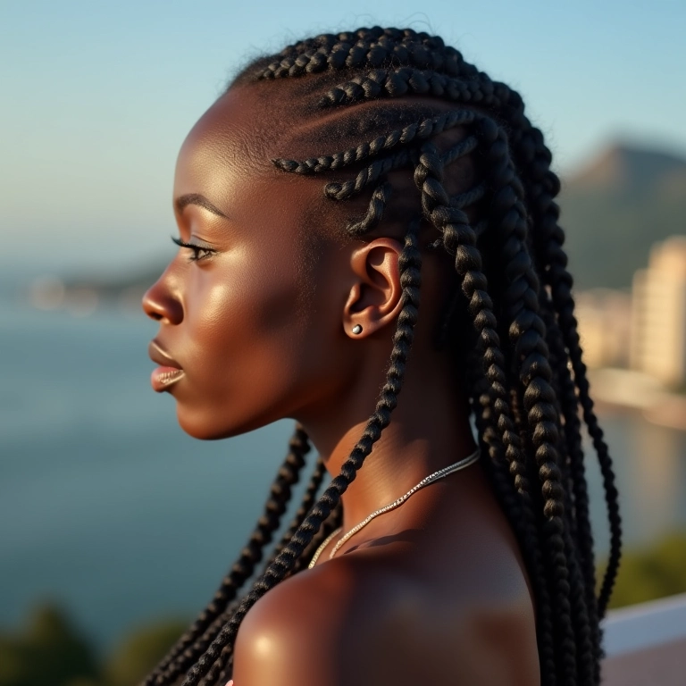 Tranças box braids laterais em cabelo 4A.