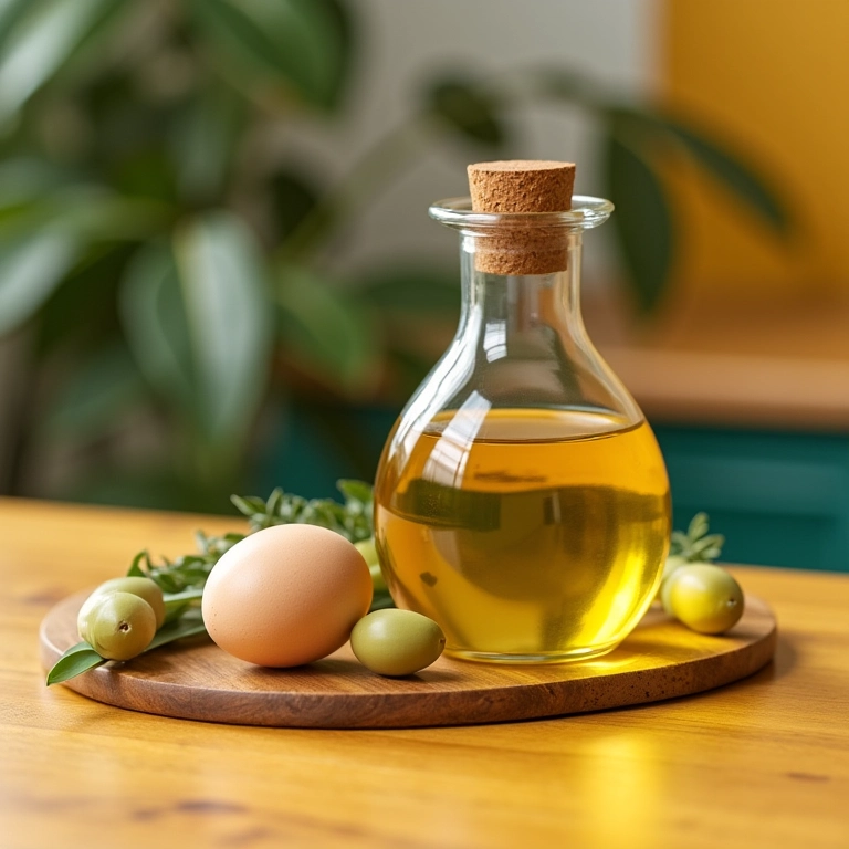 Tratamento capilar noturno com azeite e ovo para fios ressecados.