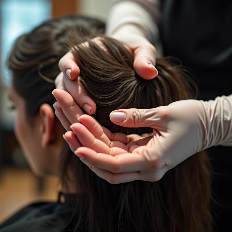 Tratamento de cauterização capilar sendo realizado em salão.