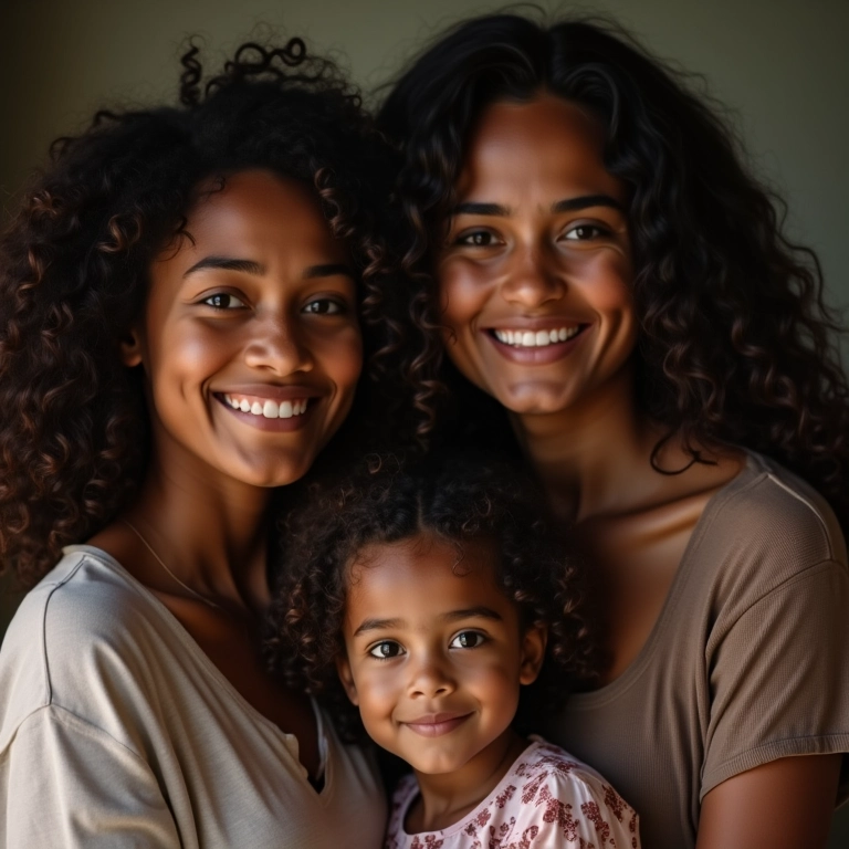 Três gerações de mulheres com histórico familiar de alopecia.