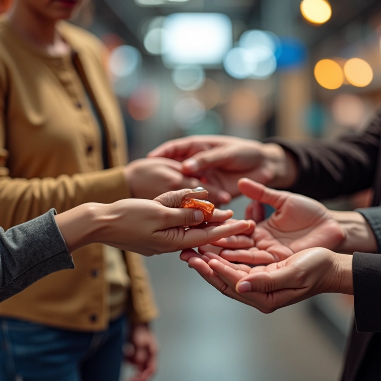 Trocas online: mãos diversas trocando produtos em um ambiente virtual seguro.
