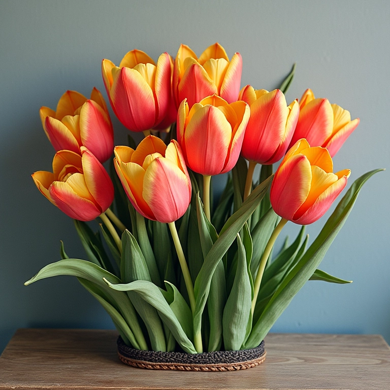 Tulipas elegantes em pintura Bauernmalerei num armário.