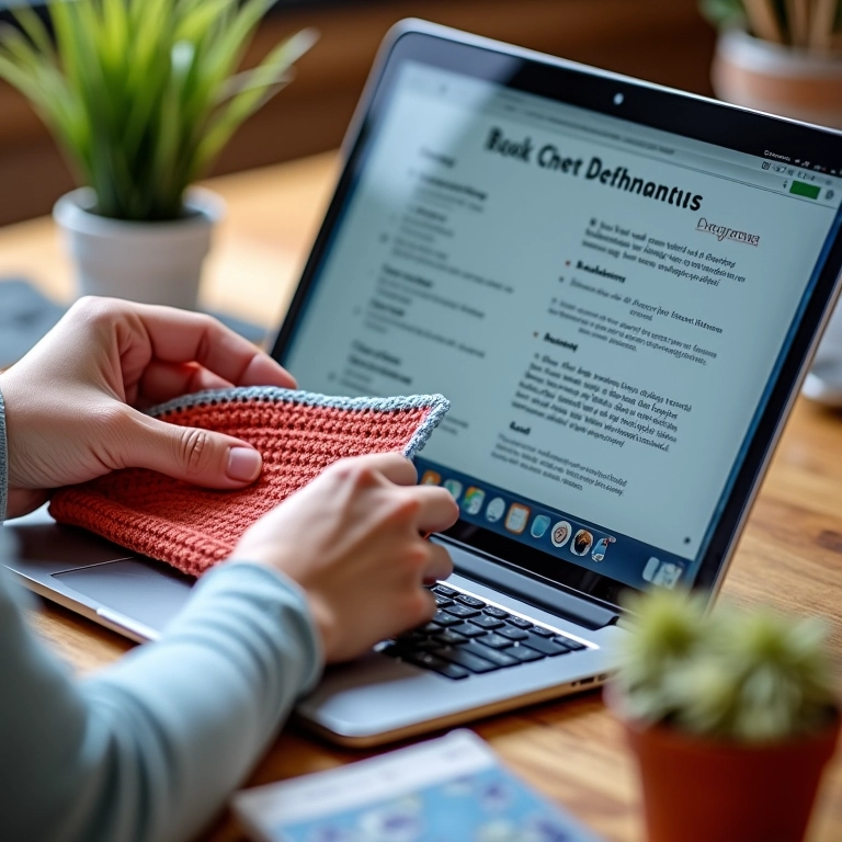 Tutorial de crochê para canhotos em um laptop.