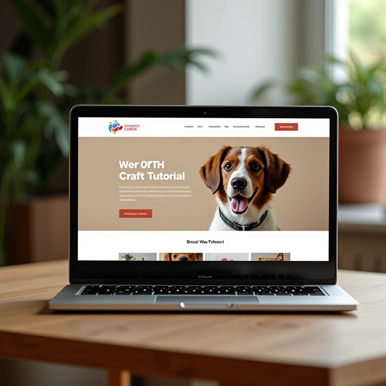 Tutorial online de artesanato para pets em um laptop.