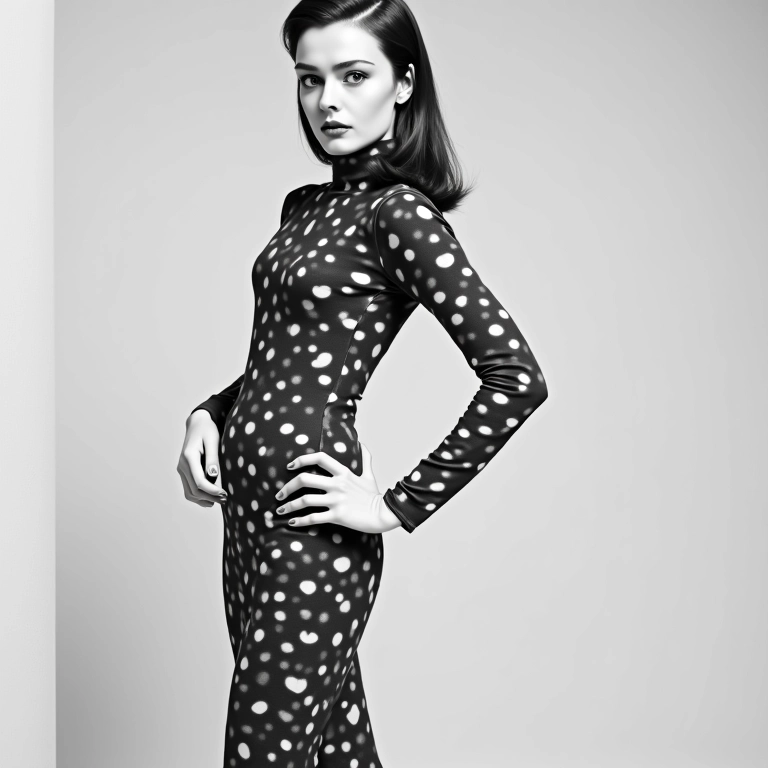 Twiggy posando com roupa minimalista dos anos 60.