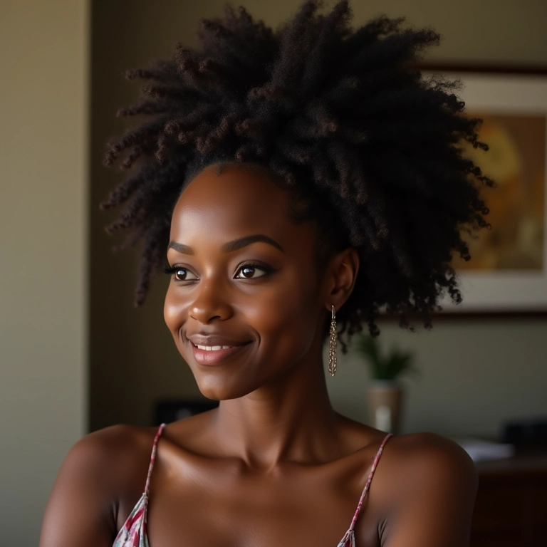 Twist out com acessórios em cabelo crespo 4A.