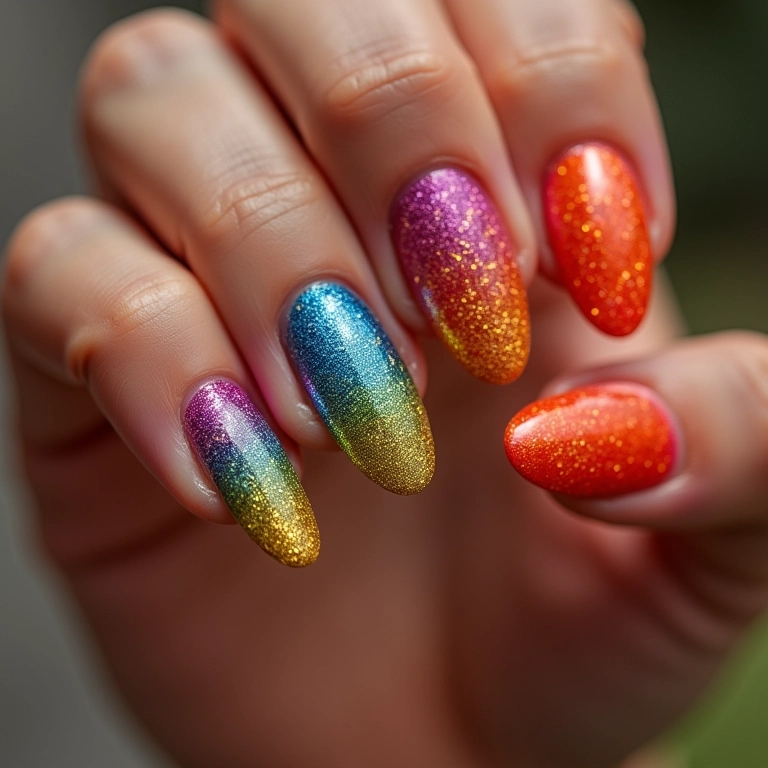 Unhas degradê com glitter para o carnaval.