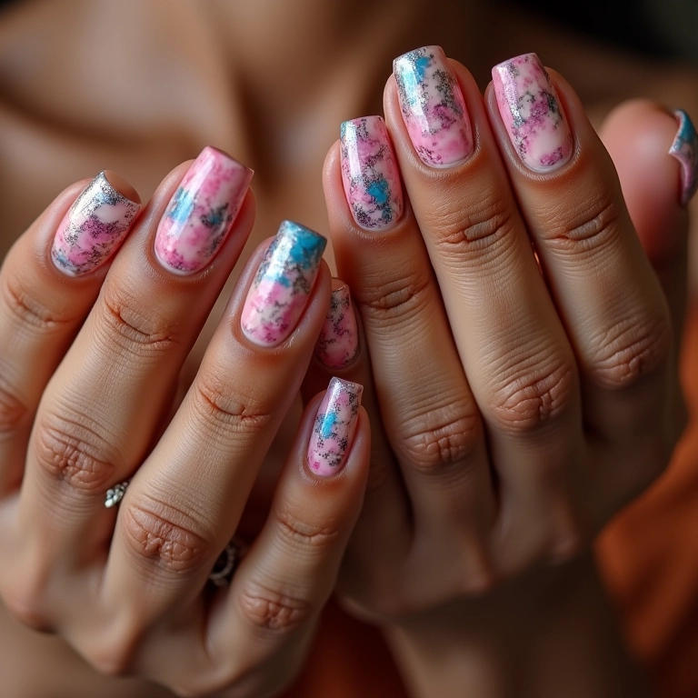 Unhas encapsuladas com diferentes designs e texturas.