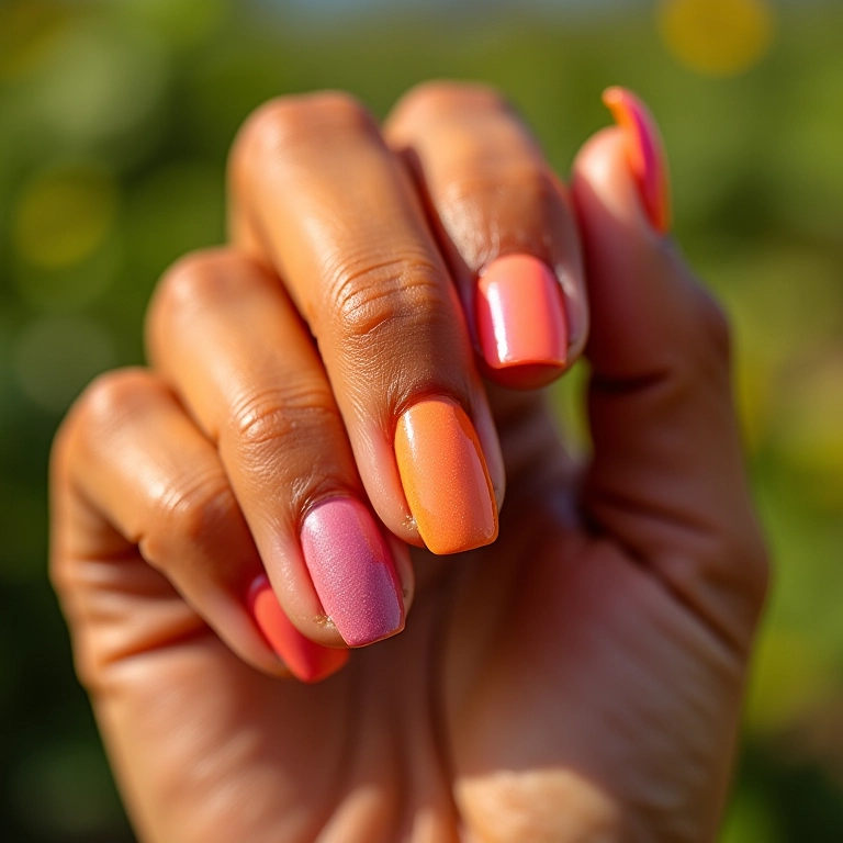 Unhas 'glazed donut' em tom de pele bronzeada, com efeito brilhante.