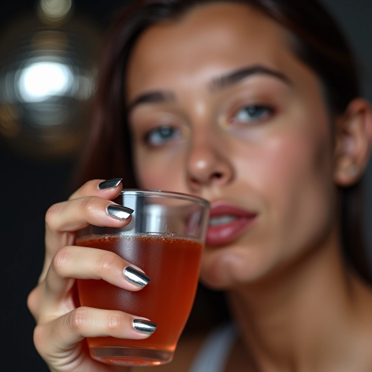 Unhas metalizadas com efeito cromado prateado refletindo luz de bola de discoteca.