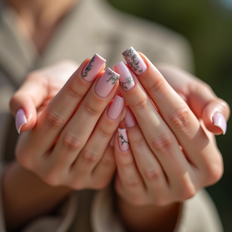 Unhas minimalistas com detalhes gráficos sutis.