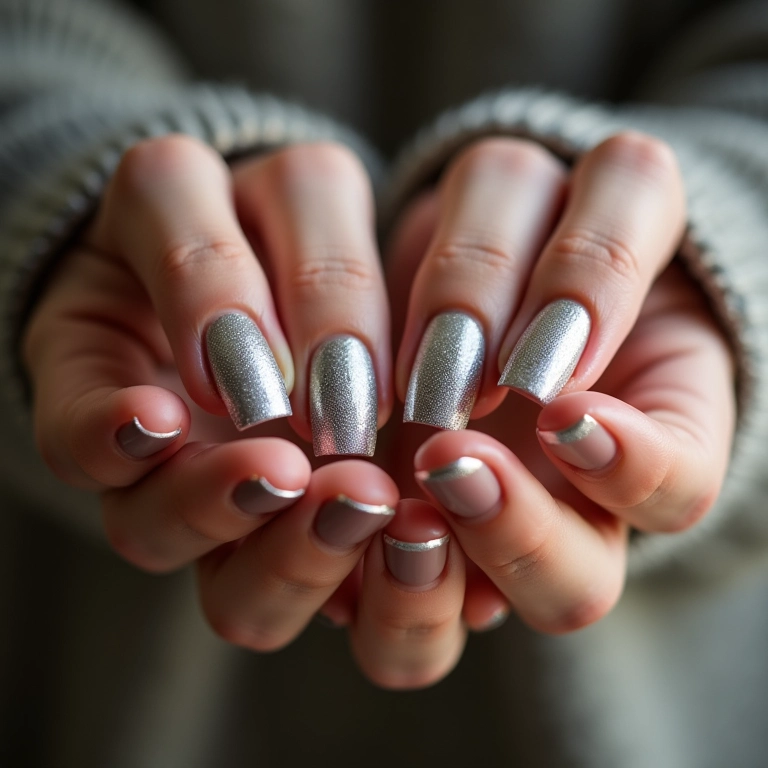 Unhas prateadas modernas e elegantes para o Natal.