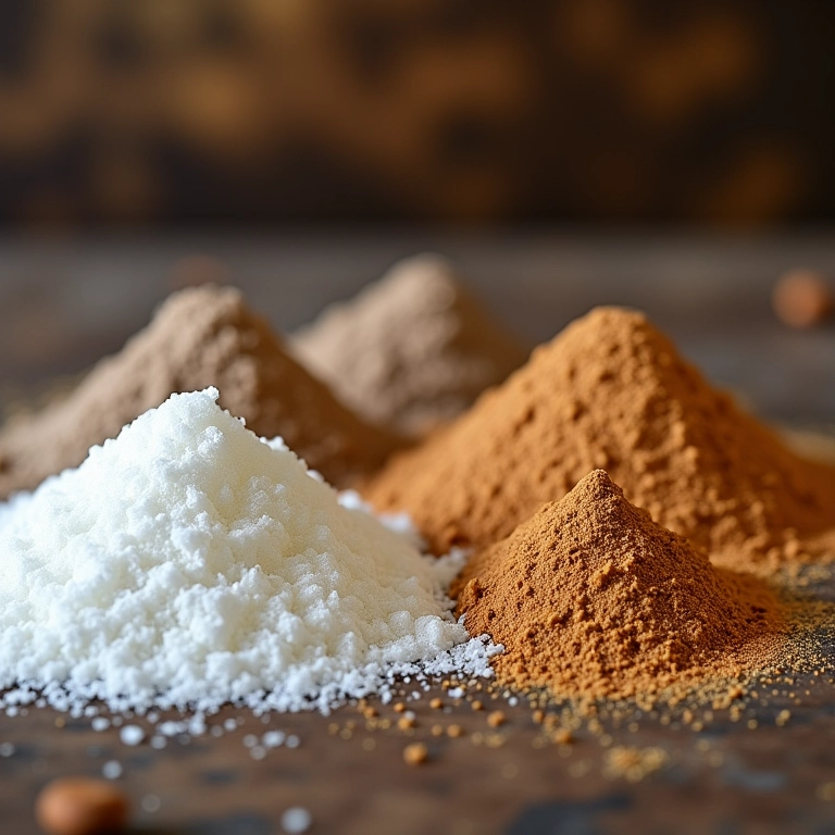 Variedade de açúcares (branco, mascavo, demerara) com ingredientes para licor caseiro.