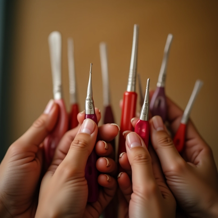 Variedade de agulhas de crochê para iniciantes.