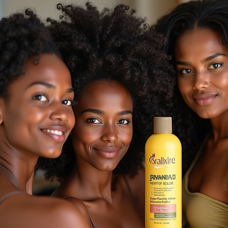 Variedade de cabelos cacheados e lisos com produtos low poo.