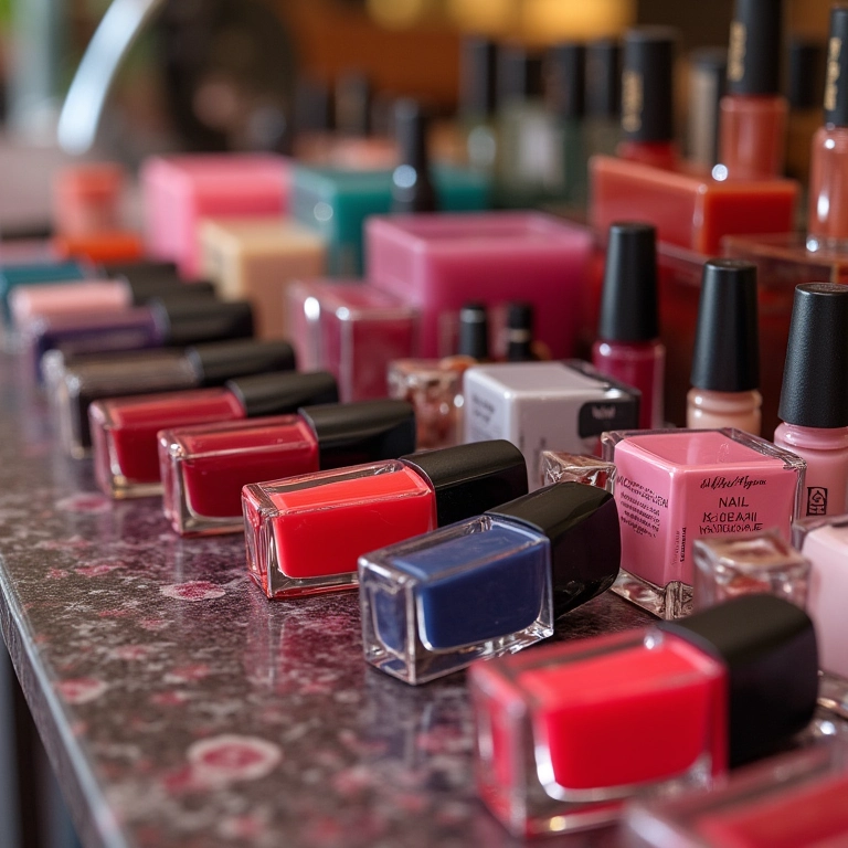 Variedade de cores de esmaltes em exibição.