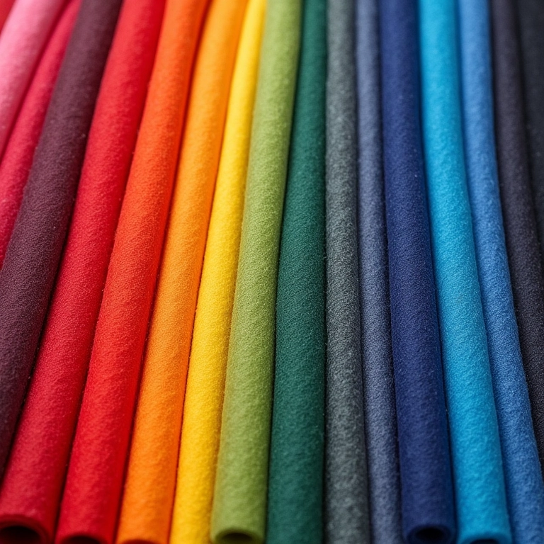 Variedade de feltros Santa Fé em cores do arco-íris, bem organizados.