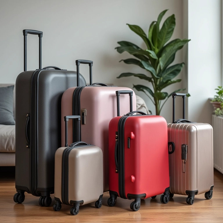 Variedade de malas de viagem estilosas em diferentes tamanhos e cores.