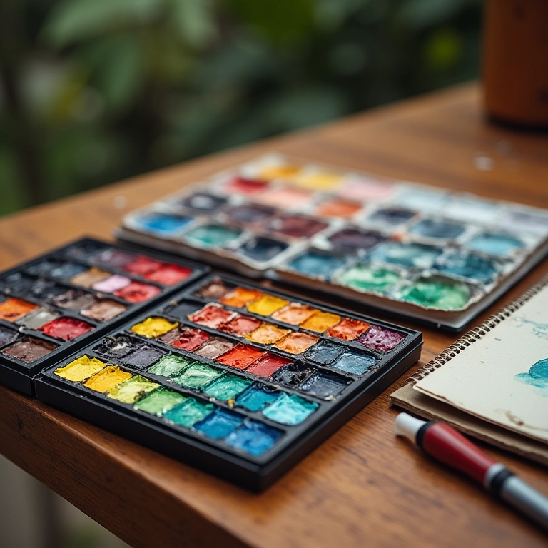 Variedade de tintas aquarela para iniciantes.