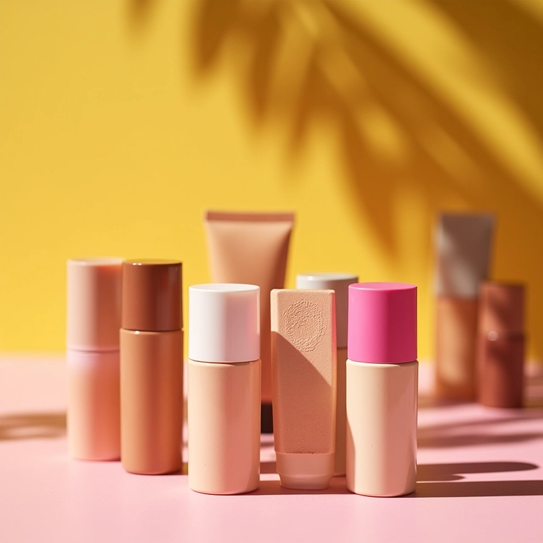 Vários protetores solares com cor para diferentes tons de pele madura.