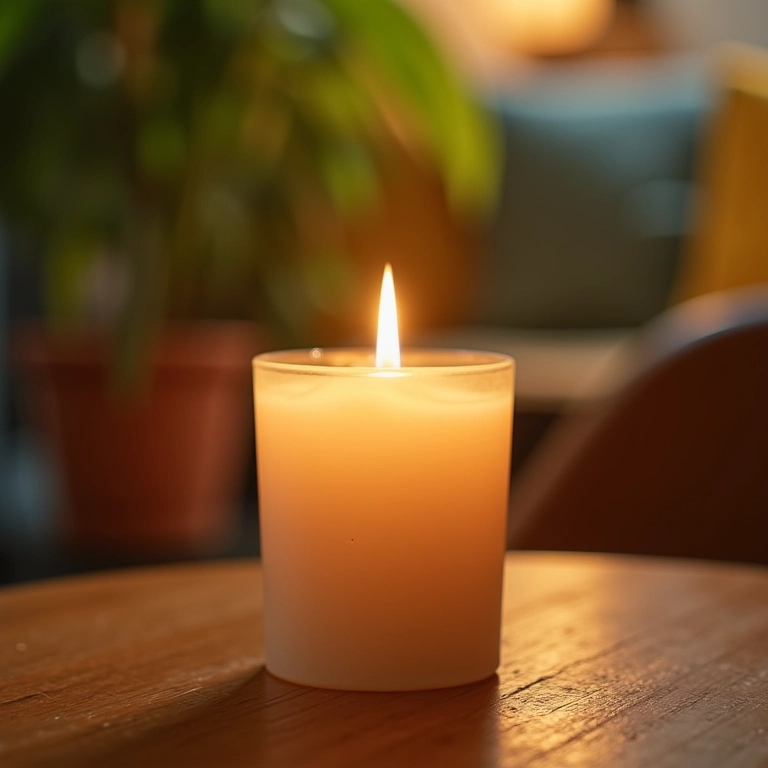 Vela decorativa sem cheiro em ambiente aconchegante.