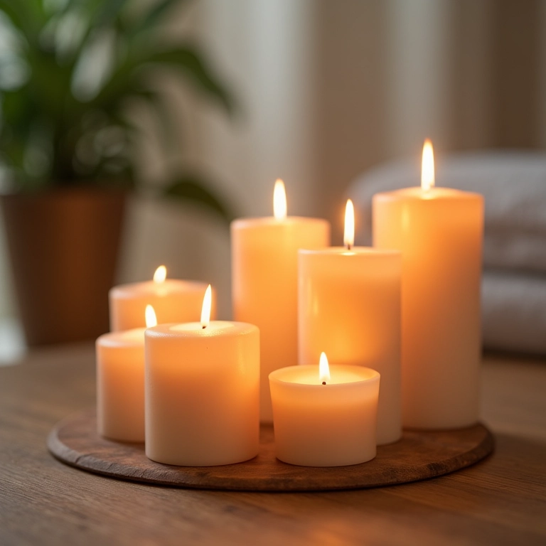 Velas aromáticas acesas em clínica de fisioterapia.