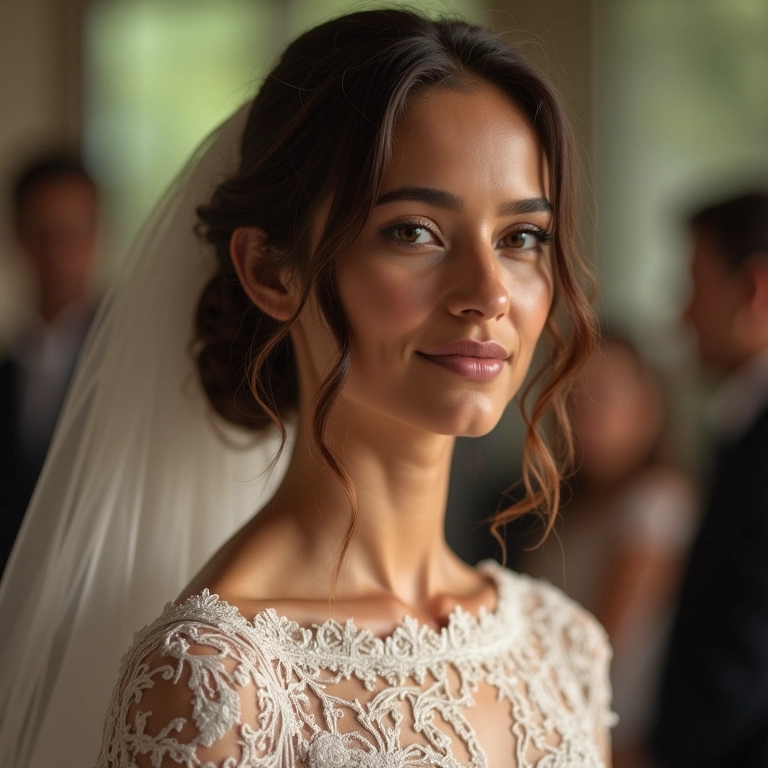 Vestido de noiva com renda sofisticada para o civil.