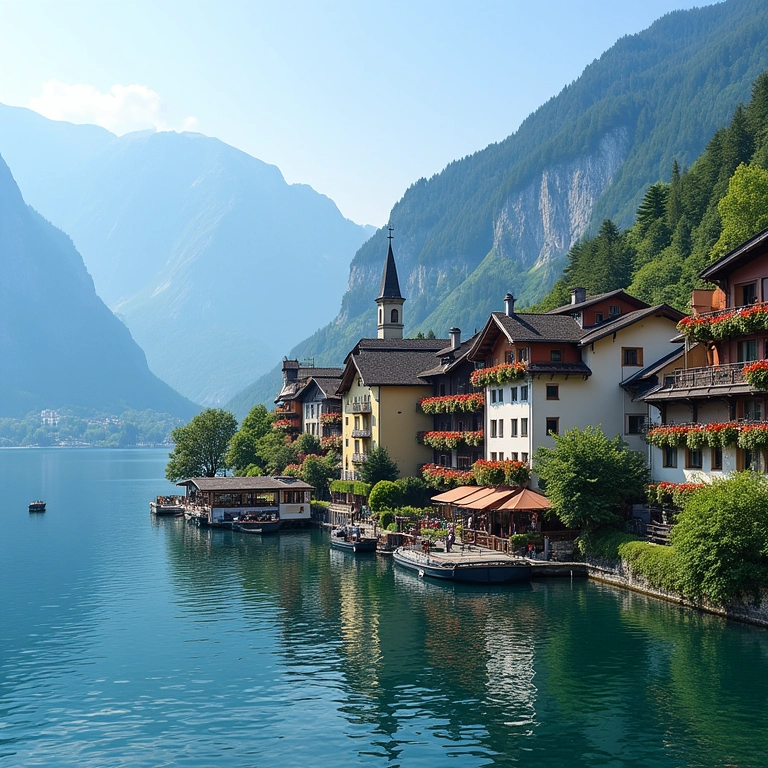 Vila encantadora à beira do Lago Thun com casas coloridas.