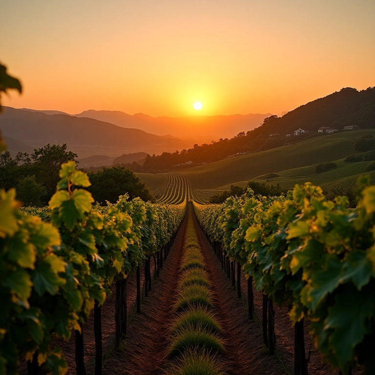 Vinhedos brasileiros ao pôr do sol.