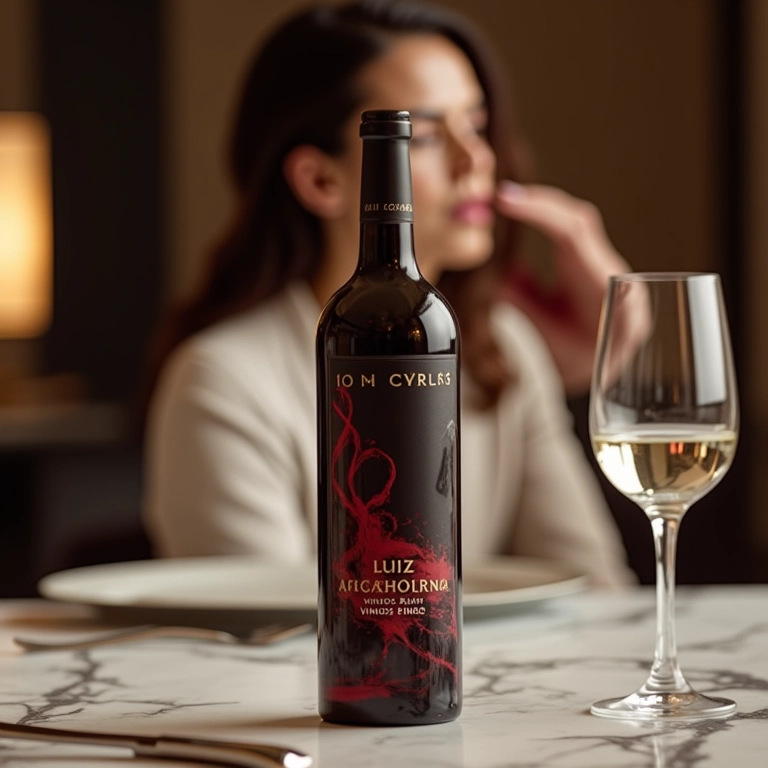 Vinho Luiz Argenta em mesa de design.