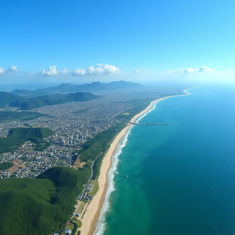 Vista aérea de Natal, Rio Grande do Norte, com praias e sol.