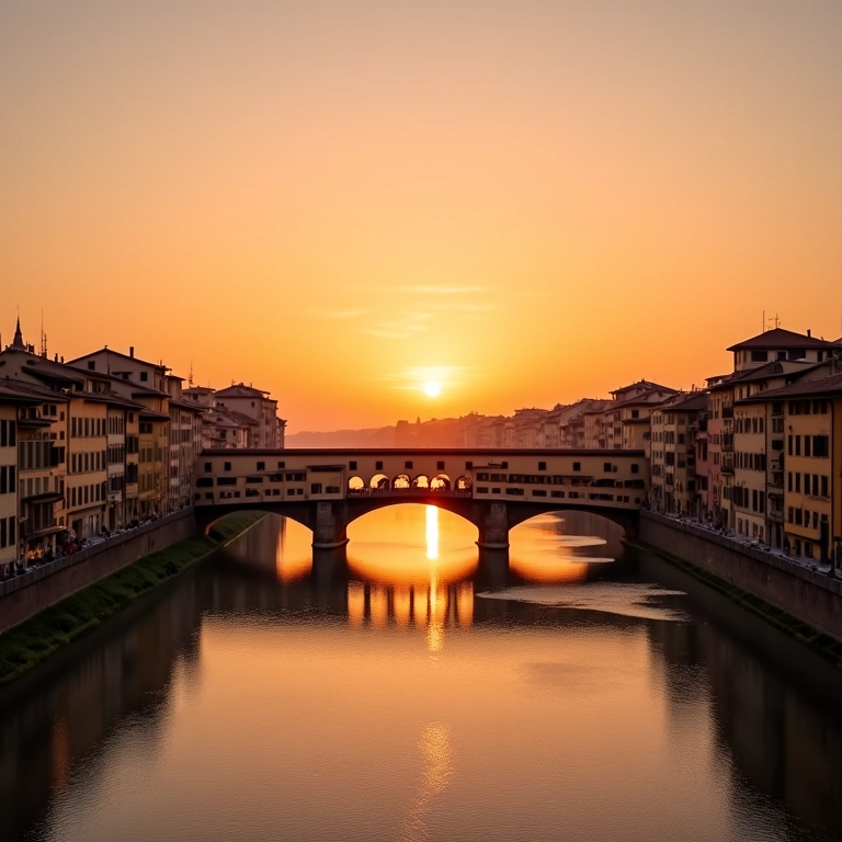 Vista da cidade de Florença ao pôr do sol com a Ponte Vecchio.