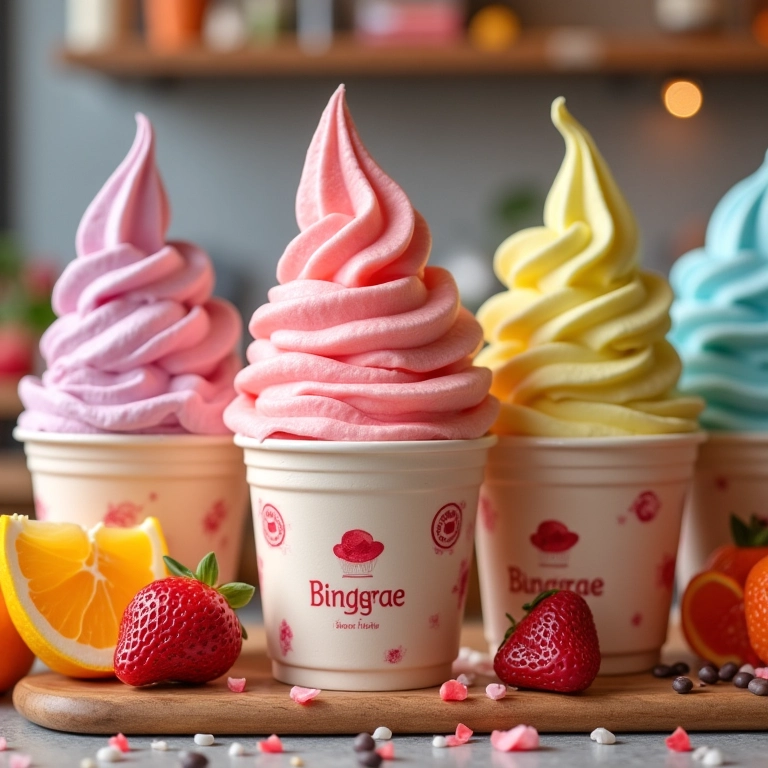 Vitrine do Binggrae Café com sorvetes coreanos.