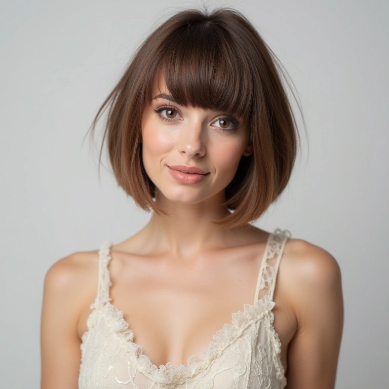 Woman with short wig, medium wig, long wig, studio shot, variety of lengths, 8K quality, sharp Perucas curtas, médias e longas.